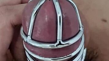 Young Asian Masturbates Cock with Chastity Belt in Homemade Video