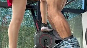 Hidden cam catches Argentinian stepsister sucking cock in gym