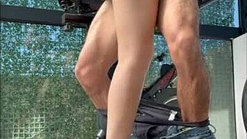 Hidden cam catches Argentinian stepsister sucking cock in gym