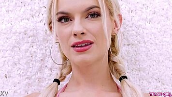 radiant blonde girl casually shows off her sexy body in a photoshoot