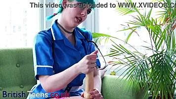 Blue Haired Alternative Nurse Takes Care Of Your Member In An Appointment