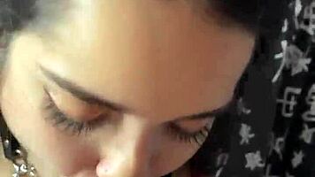 i love my submissive brunette stroking my big cock before sucking.