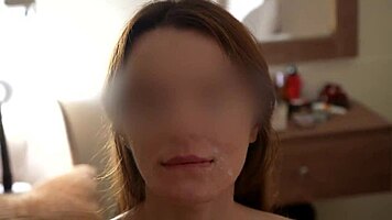 step sister gets cumshot in her eyes for great blowjob 😈