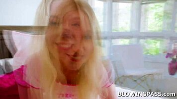 teen girlfriend giving bf first blowjob with deepthroat and gagging