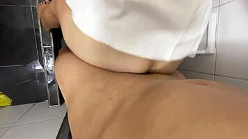 Finding Old Skinny Woman Alone, I Fuck Her Tight Shaved Pussy In Kitchen And Bathroom Until Cum