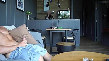 Housemaid catches masturbation and offers rough help