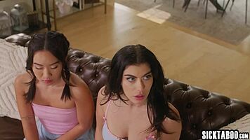 two horny sitters fucked by horny milf and hot lesbians in threesome
