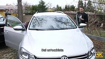 Shaved pussy penetrated hard in front of boyfriend.