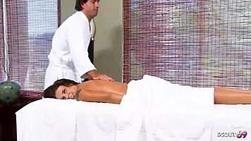 Sweet small teen Taylor Russo seduces older guy for rough fuck at massage parlor.