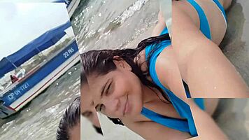 Latina beauty with big ass enjoys beach fun