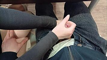 Jerked off classmate's cock during lecture!