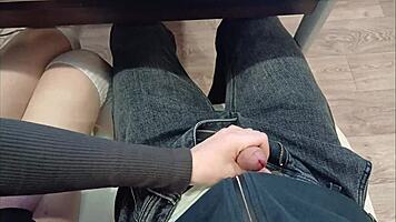 Jerked off classmate's cock during lecture!