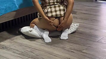 I spot my stepdaughter in school uniform with dildo in ass and masturbate to her moans until I cum