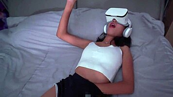 She enjoys VR porn, I enjoy her sexy Asian babe body