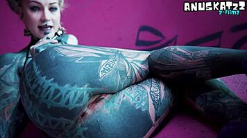 Solo anal fisting - toys and plugs for tattoo girl - asshole stretching