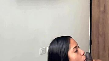 Cute Brunette Enters Room For Sloppy Blowjob And Creampie With Amateur Couple