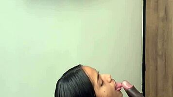 Cute Brunette Enters Room For Sloppy Blowjob And Creampie With Amateur Couple