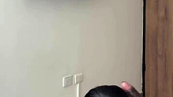 Cute Brunette Enters Room For Sloppy Blowjob And Creampie With Amateur Couple