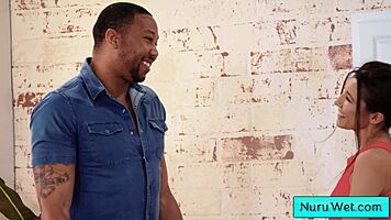 black client enjoys sensual nuru massage and wet pussy play from teen brunette maya woulfe