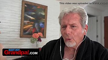 Horny teen 18+ caught rubbing her hairy pussy by old man 😏