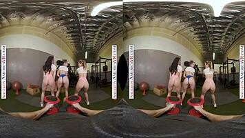 Sexy babes tag team gym stud