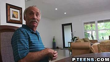 brunette teen 18+ surprising old gentleman with assistance