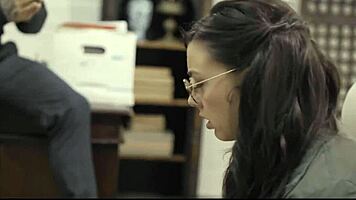 hot brunette fucked on the office desk