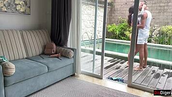 The slutty skinny babysitter must fuck her huge boss to keep her job - public cumwalk