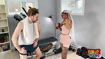 funsize teen 18+s - a petite ebony girl is nailed in the ass at the gym