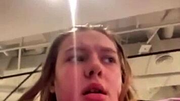 Teen masturbates in taxi and mall with big tits