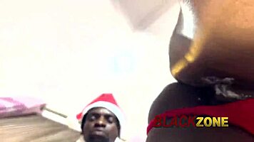 cute beautiful young babe in christmas costume shares lovely moment with santa during bedroom casting