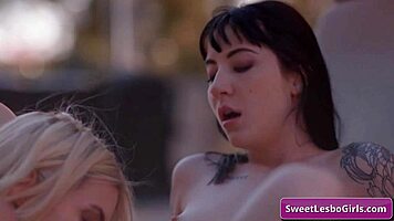 horny teen lesbian babes licking juicy pussy outdoor until climax