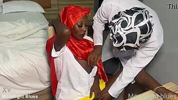 ebony petite student seduces teacher before christmas. intense office sex with big black cock.