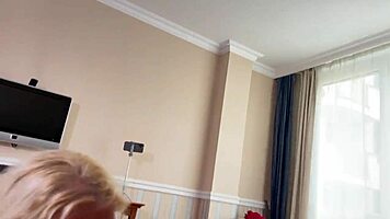 blonde milf and brunette teen double blowjob in lingerie