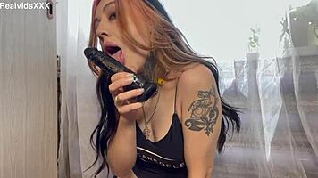 Toy blowjob throating with abundant saliva