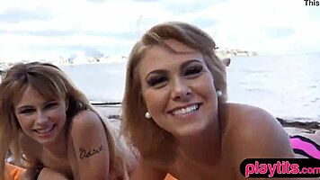 intense passion builds on the beach as two eager teens share a double blowjob leading to wild group sex