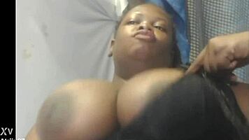 The huge ebony teen is deepthroating the big black cock with gagging. Her big natural tits are bouncing beautifully!