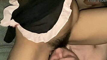 busty arab maid caught riding girlfriend's toy