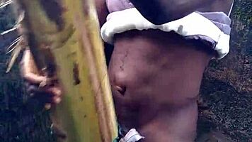 Sexy performance showing hard cum in the forest