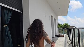 Fucking tommy cabrio on balcony as neighbors watch