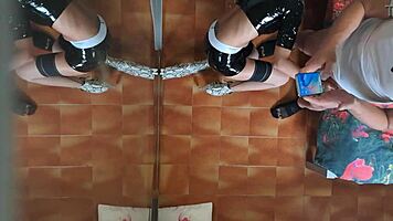 Milf in sexy clothes stockings and high heels fucked in mouth and doggy style with repeated orgasms