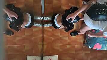 Milf in sexy clothes stockings and high heels fucked in mouth and doggy style with repeated orgasms