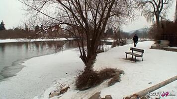 Old Guy Seduces Curvy Nylon Teen 18+ to Fuck Outdoor in Snow