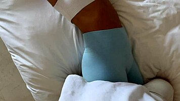 feeling exhausted yet aroused, fit girl with perfect ass in yoga pants gets fucked after workout