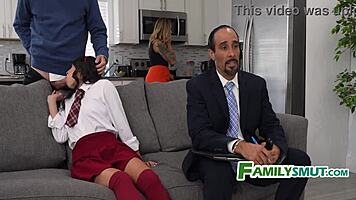 Oh No! Teen Slut Caught Milking Boyfriend On Sofa!