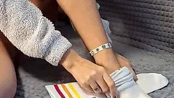 dirty step sister bought socks special to tease my dick