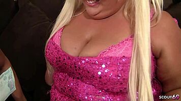 blonde chubby bbw pigtails girl get fucked by small guy and let him cum in her mouth at full porn