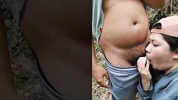 Outdoor Blowjob With Wet Pussy Creampie