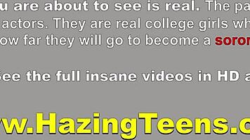 Bare sorority girls complete wild lesbian challenges.