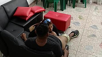hermosa latina with big tits gives the best blowjobs when she visits, part 2.